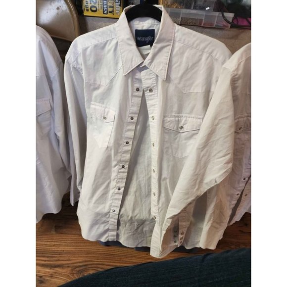White Wrangler Pearl Snap Western Dress Shirt Medium - Picture 3 of 4